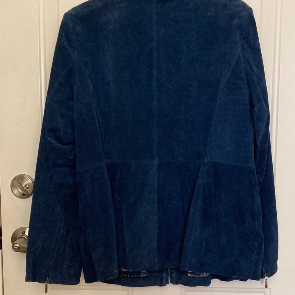 Dennis Basso Blue Leather Jacket - Picture 2 of 6